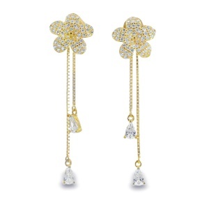 Cercei lungi din Argint suflat Aur 585 cu surub Cubic Zirconia Violette