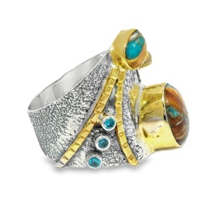 Inel Argint cu elemente suflate in Alama Turquoise Oyster Khushi - Img 2