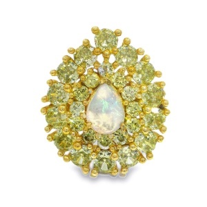 Inel Argint suflat Aur 585 Opal Etiopian si Peridot Vanshika
