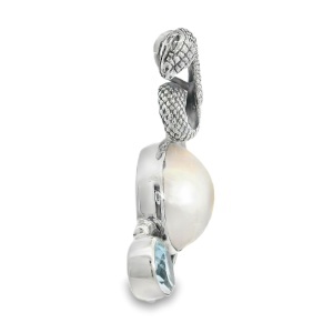 Pandantiv Argint realizat manual Perla de Apa Dulce si Topaz Albastru Amihan - Img 2