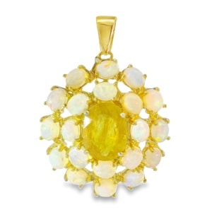 Pandantiv Argint suflat Aur 585 Radacina de Safir Galben si Opal Etiopian Sithmi