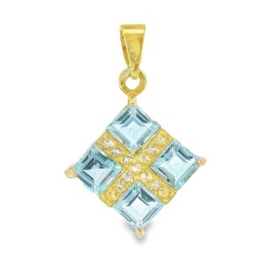 Pandantiv Argint suflat Aur 585 Topaz Albastru Minuli