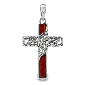 Pandantiv-Cruce Argint Realizat Manual Coral Ruwanthi