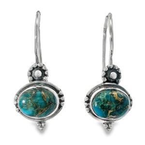 Cercei Argint cu tortita clasica Blue Copper Turquoise Mayurakshi