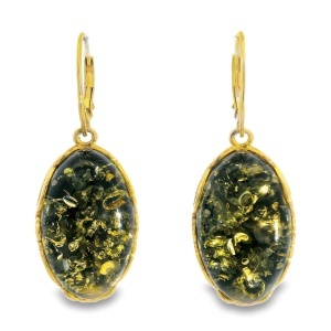 Cercei Argint suflat in Aur 585 cu inchidere leverback Chihlimbar Verde Magdalene