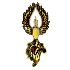 Pandantiv Argint suflat in Aur 585 Chihlimbar Phoenix Kristina