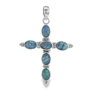 Pandantiv- Cruce Argint realizat manual Opal Australian Yna