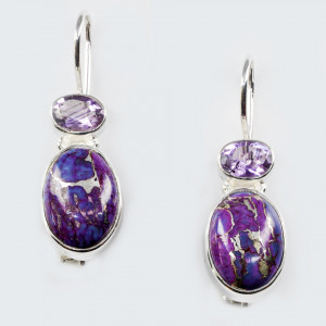 Cercei Argint cu tortita si inchidere Purple Copper Turquoise Saheli