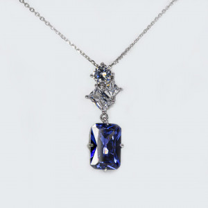 Colier Argint Zirconia Fleur Albastru Tanzanit