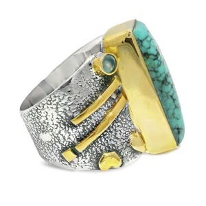 Inel Argint cu elemente suflate in Alama Blue Moon Turquoise Himani - Img 2