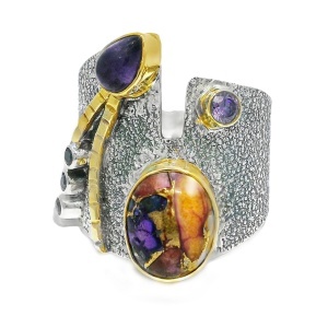 Inel Argint cu elemente suflate in Alama Turquoise Oyster Mov Khushi