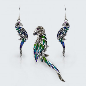 Set blue parrot cu brosa pandantiv