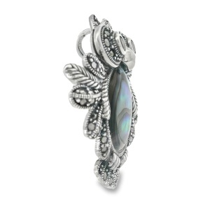 Brosa-Pandantiv Argint Bufnita cu Marcasite si Sidef Abalone Yindee - Img 2