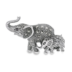 Brosa-Pandantiv Argint Elefanti cu Marcasite Kanya
