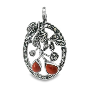 Brosa-Pandantiv Argint Marcasite Doreen Red