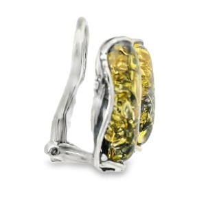 Cercei Argint cu sistem de inchidere cu clips Chihlimbar Aglaya Green - Img 2
