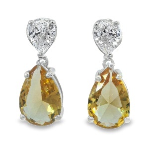 Cercei Argint cu surub Sultanit de laborator si Cubic Zirconia Ambre