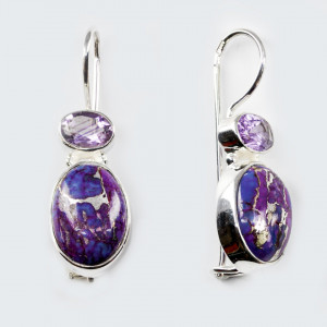Cercei Argint cu tortita si inchidere Purple Copper Turquoise Saheli - Img 2