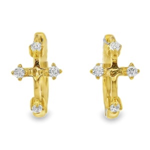 Cercei-cruce Argint suflat Aur 585 cu inchidere huggie Zirconia Olivie