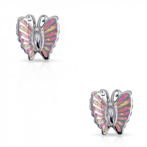 Cercei cu surub lovely pink butterfly - Img 3
