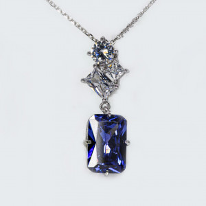 Colier Argint Zirconia Fleur Albastru Tanzanit - Img 2