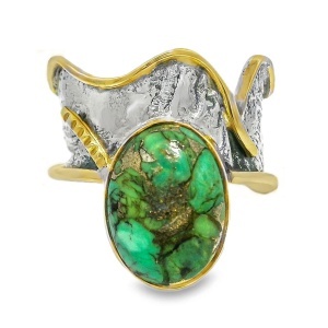 Inel Argint cu elemente suflate in Alama Green Copper Turquoise Megha