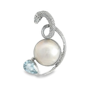 Pandantiv Argint realizat manual Perla de Apa Dulce si Topaz Albastru Amihan