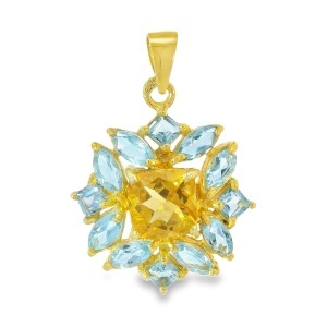 Pandantiv Argint suflat Aur 585 Citrin si Topaz Albastru Madukshia