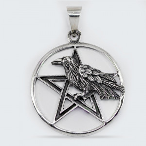 Pandantiv argint Unisex Raven Pentagram