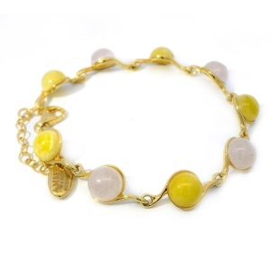 Bratara Argint suflat in Aur 585 Chihlimbar si Quartz Roz Zuzanna - Img 2