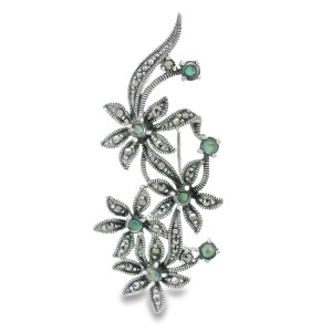 Brosa-Pandantiv Argint Flori cu Marcasite si Sidef Abalone Santichai