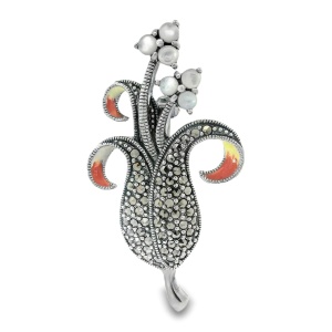 Brosa-Pandantiv Argint Marcasite Blume White