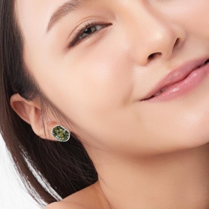 Cercei Argint cu sistem de inchidere cu clips Chihlimbar Aglaya Green - Img 3