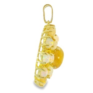 Pandantiv Argint suflat Aur 585 Radacina de Safir Galben si Opal Etiopian Anumi - Img 2
