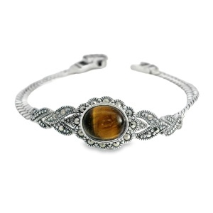 Bratara Argint Marcasite si Ochi de Tigru Damini