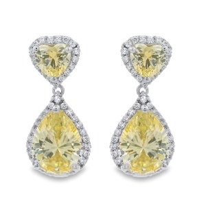 Cercei inima Argint cu sistem de inchidere cu surub Cubic Zirconia Galben Sampanie Rozen