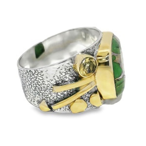 Inel Argint cu elemente suflate in Alama Green Copper Turquoise Himani - Img 2