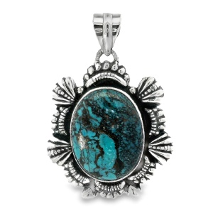 Pandantiv Argint Realizat Manual Turquoise Tibetan Hanithra