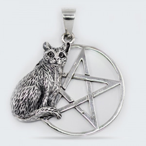 Pandantiv argint Unisex Cat Pentagram