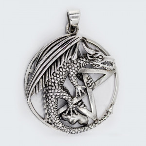 Pandantiv argint unisex Pentagram Dragon