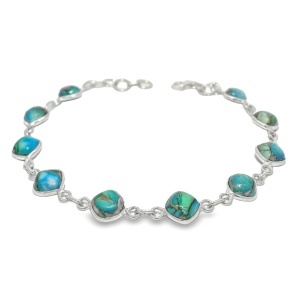 Bratara Argint Green Copper Turquoise Shivani