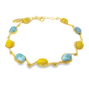 Bratara Argint suflat in Aur 585 Chihlimbar si Larimar Zuzanna