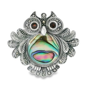 Brosa-Pandantiv Argint Bufnita cu Marcasite si Sidef Abalone Yindee