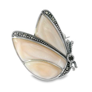 Brosa-Pandantiv Argint Fluture cu Marcasite si Sidef Roz Jantira