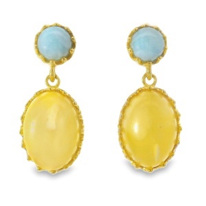 Cercei cu surub Argint suflat Aur 585 Chihlimbar Baltic Larimar Toren