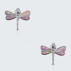 Cercei cu surub pink opal dragonfly