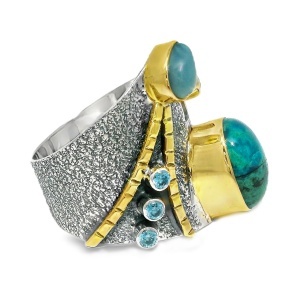 Inel Argint cu elemente suflate in Alama Chrysocolla Khushi - Img 2
