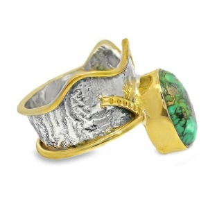 Inel Argint cu elemente suflate in Alama Green Copper Turquoise Megha - Img 2