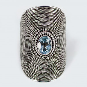 Inel Argint lucrat manual topaz albastru Inka