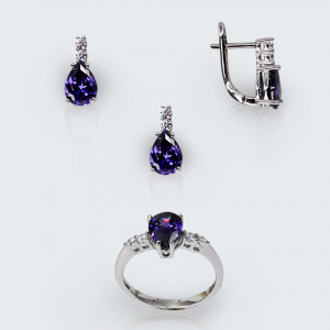 Set amethyst teardrop